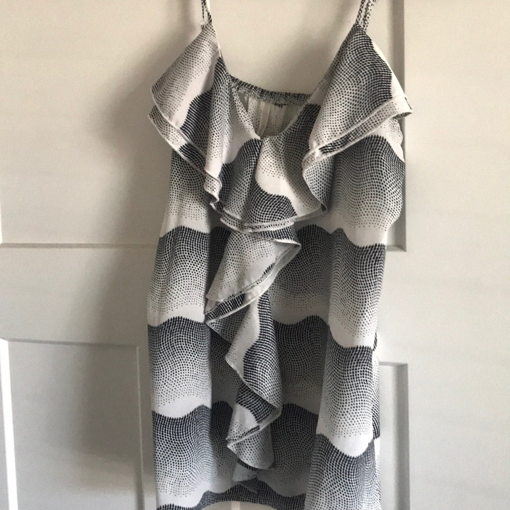 Black and white ruffled tank